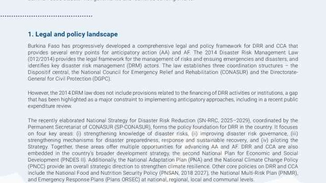Burkina Faso 2025 – Anticipatory finance snapshot