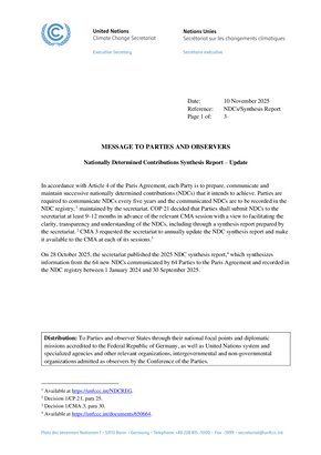 Message to parties and observers ndc synthesis report update f2440033