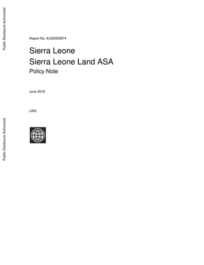 Support to the Sierra Leone Land Agenda Policy Note 073b8cb8
